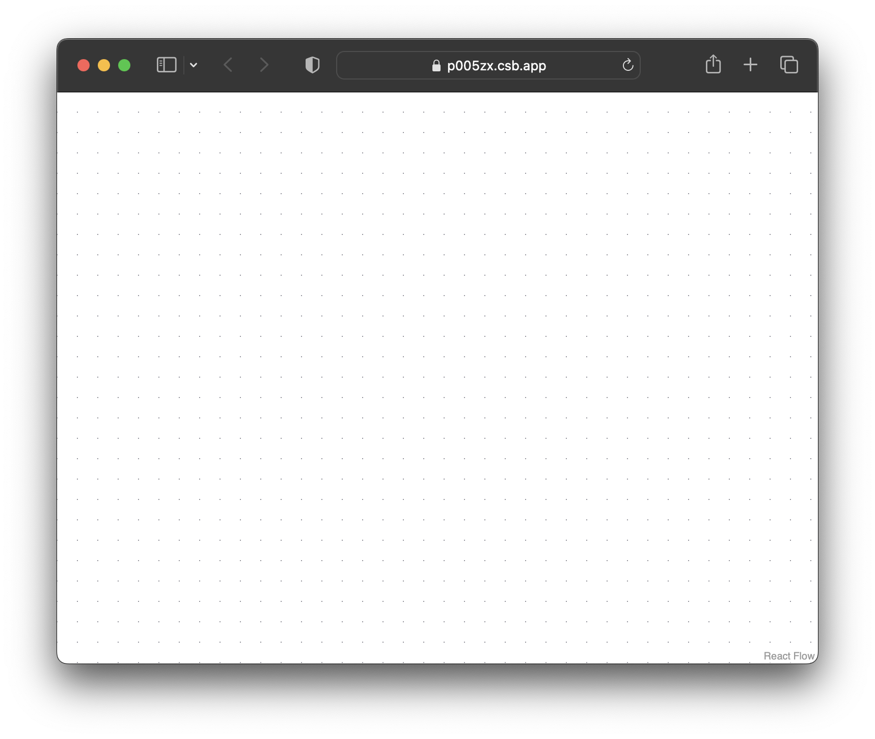 Screenshot of an empty React Flow graph